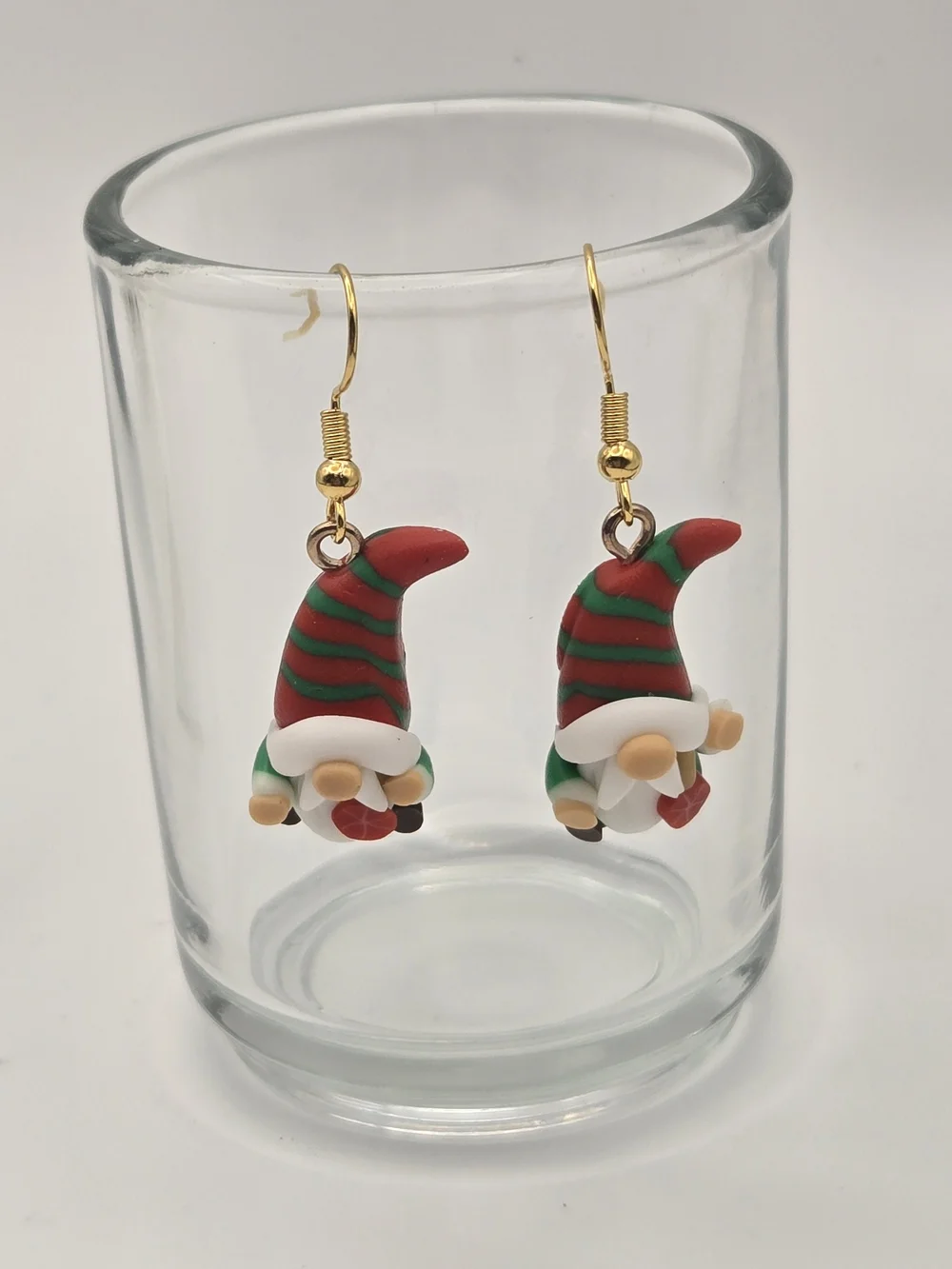 Kids Holiday Gnome Dangle Earrings in Red and Green